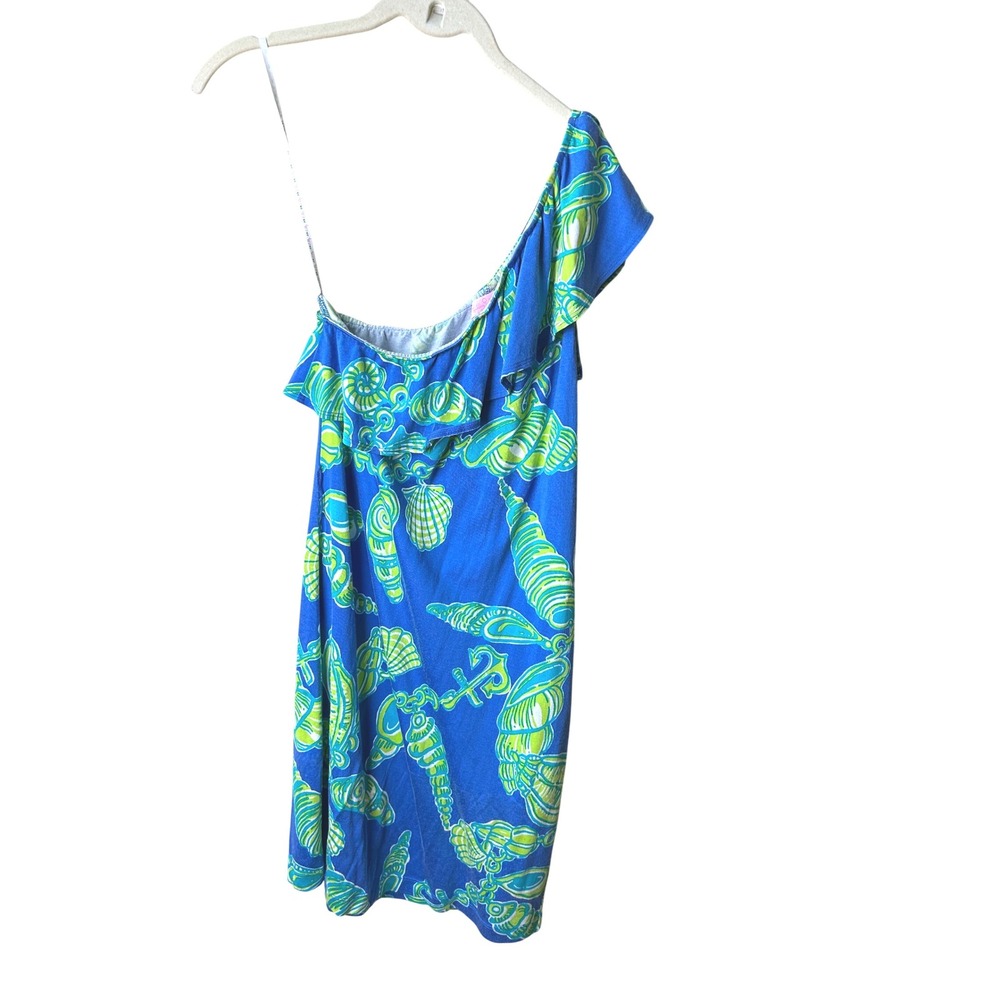 Lilly Pulitzer Blue Seashells One Shoulder Ruffle Dress - Medium